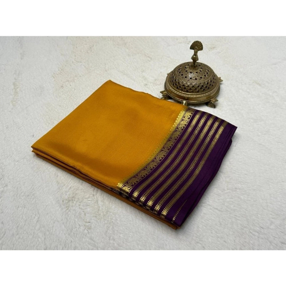 Gold Solid Crepe Saree