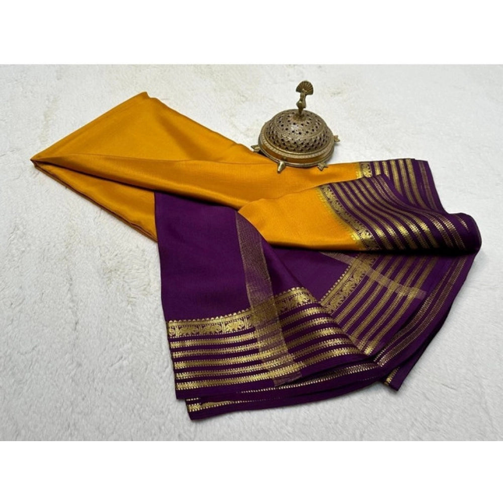 Gold Solid Crepe Saree