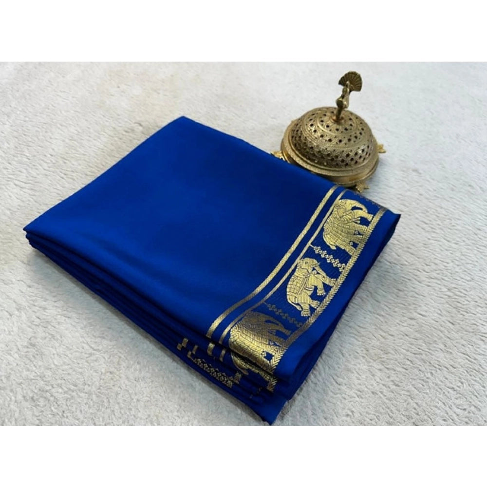 Navy Blue Crepe Solid Saree