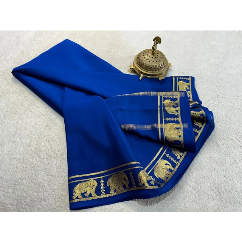 Navy Blue Crepe Solid Saree