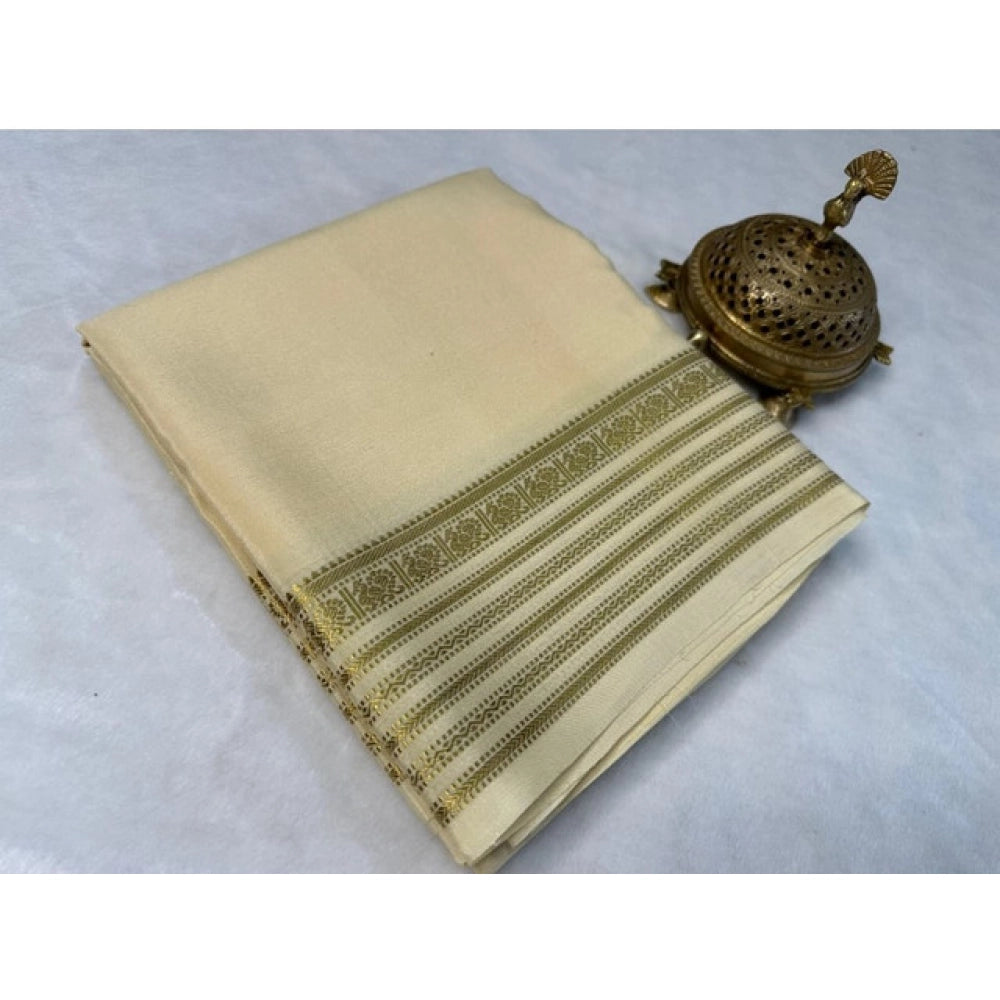 Cream and Gold Silk Saree