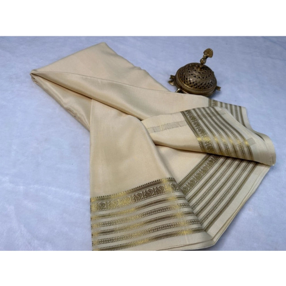 Cream and Gold Silk Saree