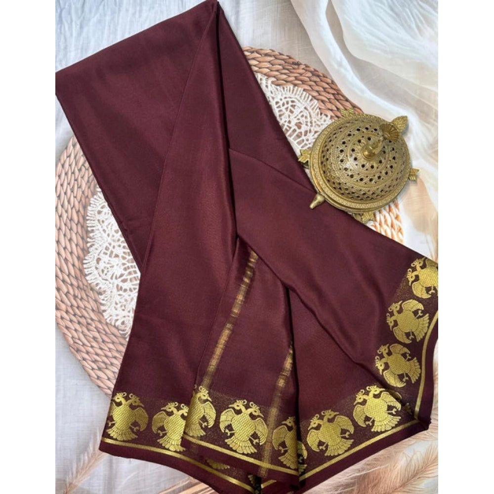 Brown Solid Crepe Saree