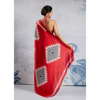 Red Satin Crepe Printed Saree
