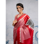 Red Satin Crepe Printed Saree