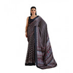 Black Satin Crepe Printed Saree