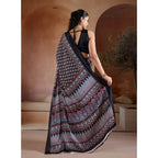 Black Satin Crepe Printed Saree