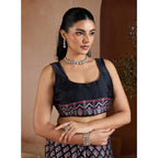 Black Satin Crepe Printed Saree