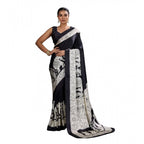 Black Printed Satin Crepe Saree
