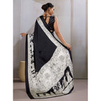 Black Printed Satin Crepe Saree