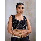 Black Printed Satin Crepe Saree
