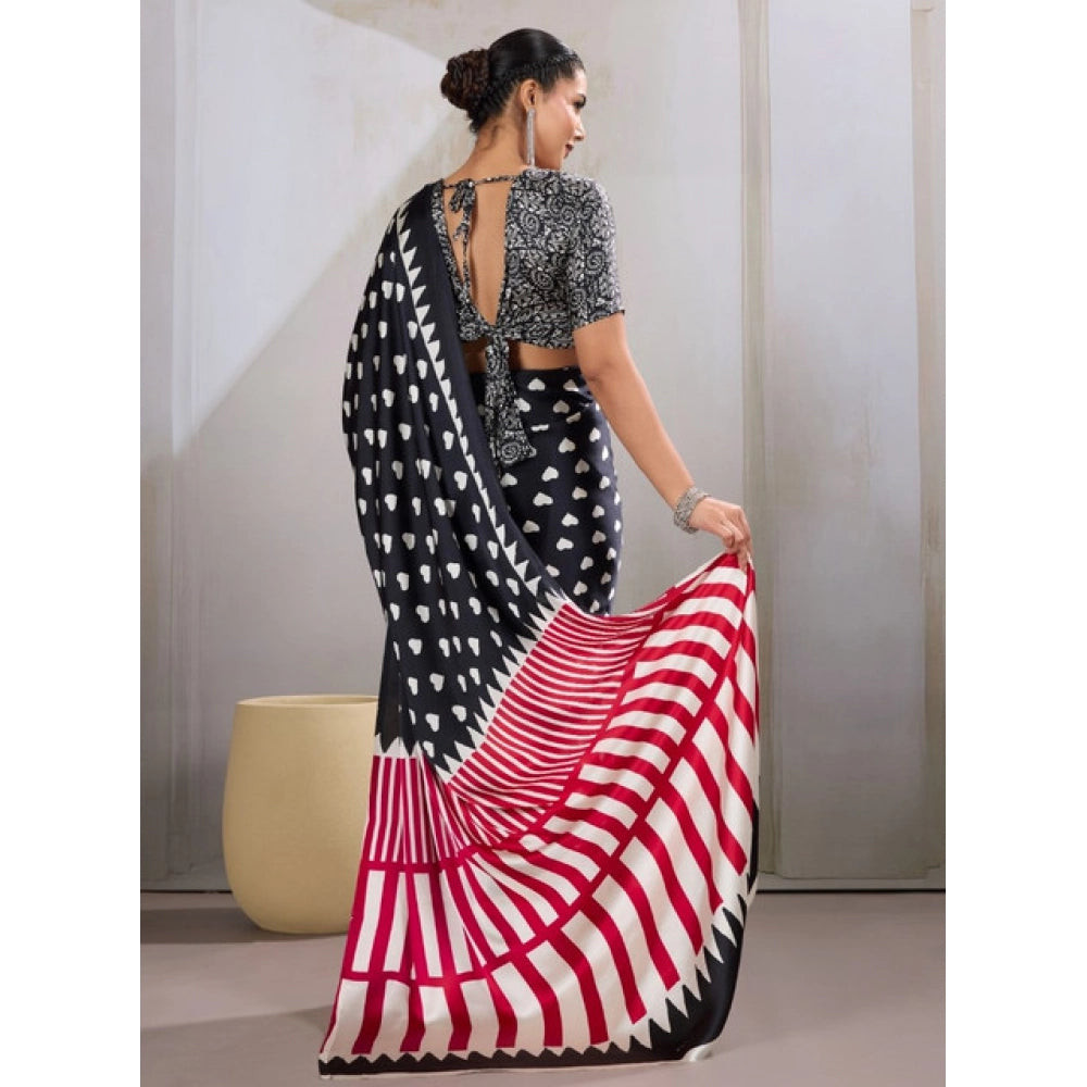 Women Black Satin Crepe Saree