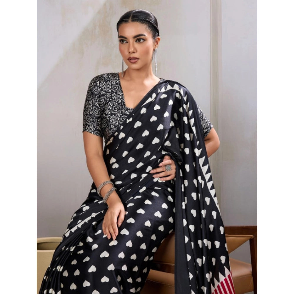 Women Black Satin Crepe Saree