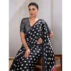 Women Black Satin Crepe Saree