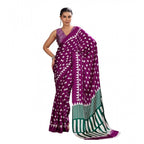 Purple Satin Crepe Printed Saree