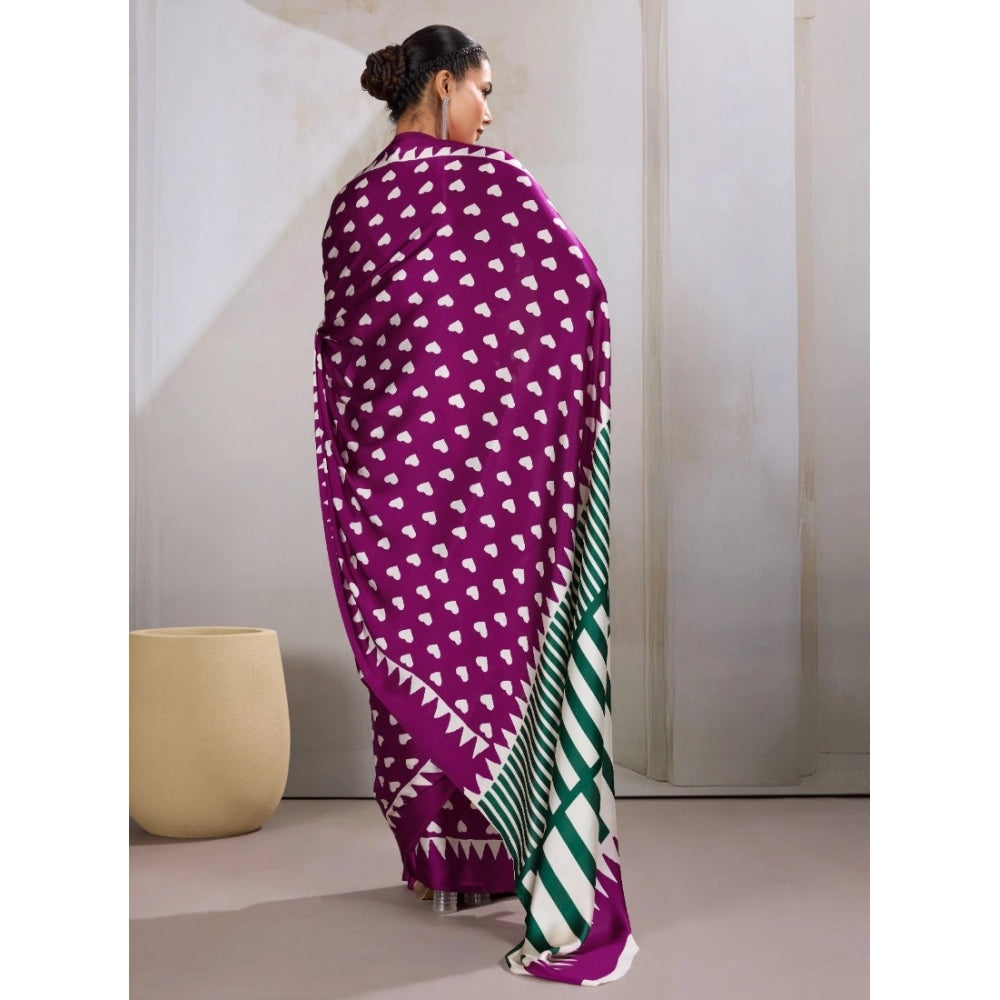 Purple Satin Crepe Printed Saree