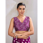 Purple Satin Crepe Printed Saree