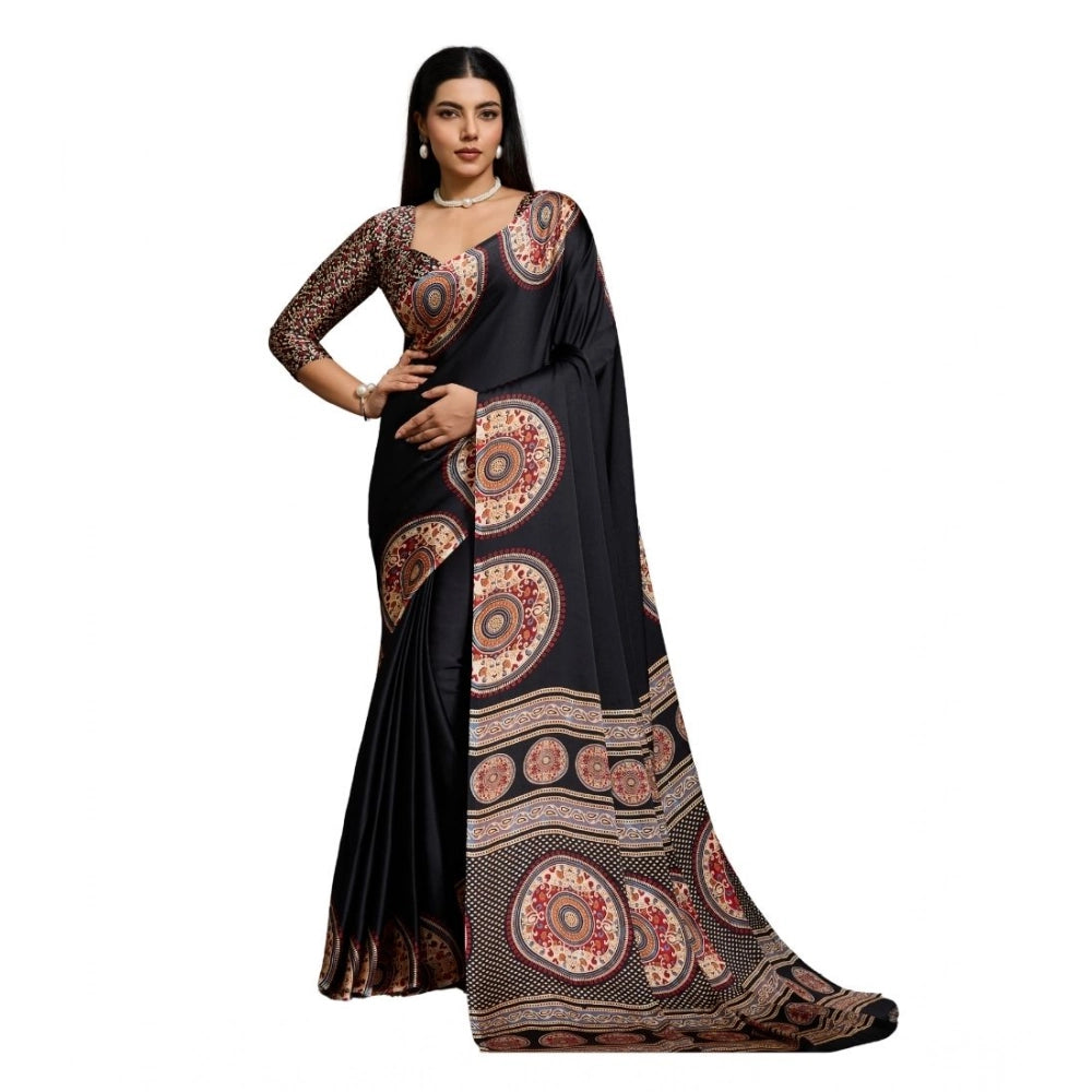Elegant Black Satin Crepe Saree