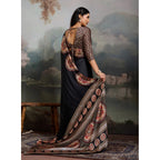 Elegant Black Satin Crepe Saree