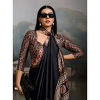 Elegant Black Satin Crepe Saree