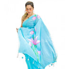 Sky Blue Linen Printed Saree