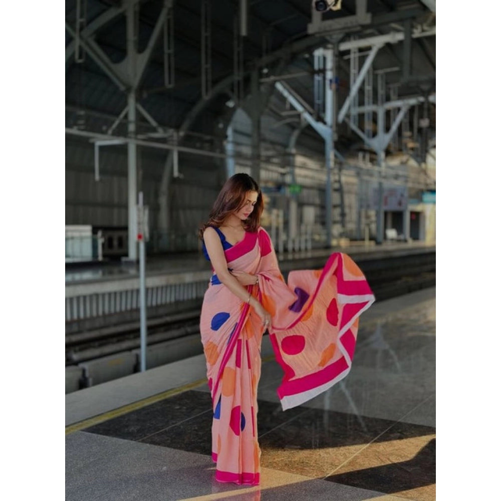 Peach Abstract Polka Dot Saree