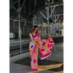Peach Abstract Polka Dot Saree