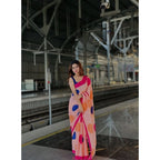 Peach Abstract Polka Dot Saree