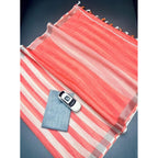 Peach and White Striped Linen Saree