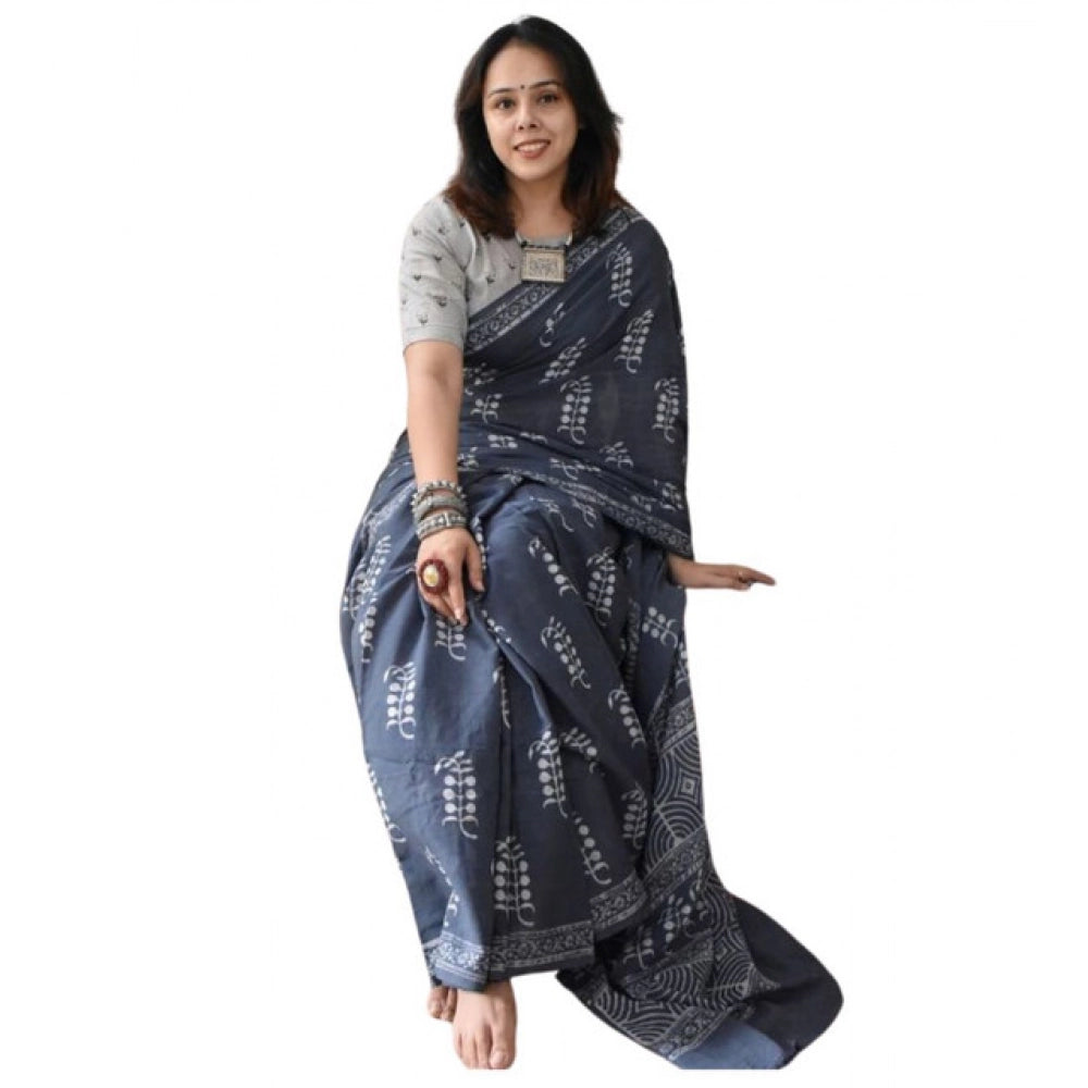 Grey Linen Printed Saree