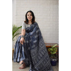 Grey Linen Printed Saree