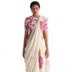 White Floral Linen Saree