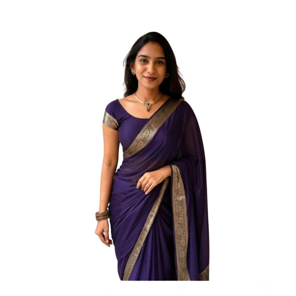 Purple Silk Printed Saree