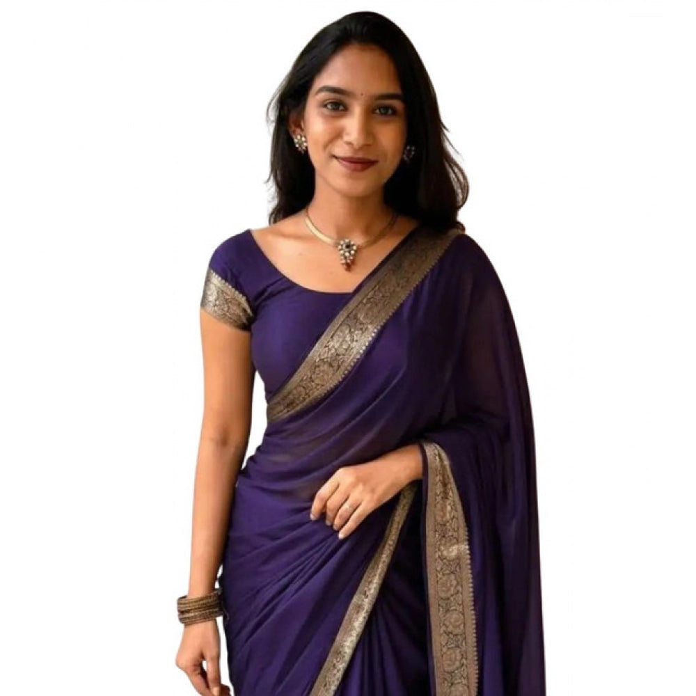 Purple Silk Printed Saree