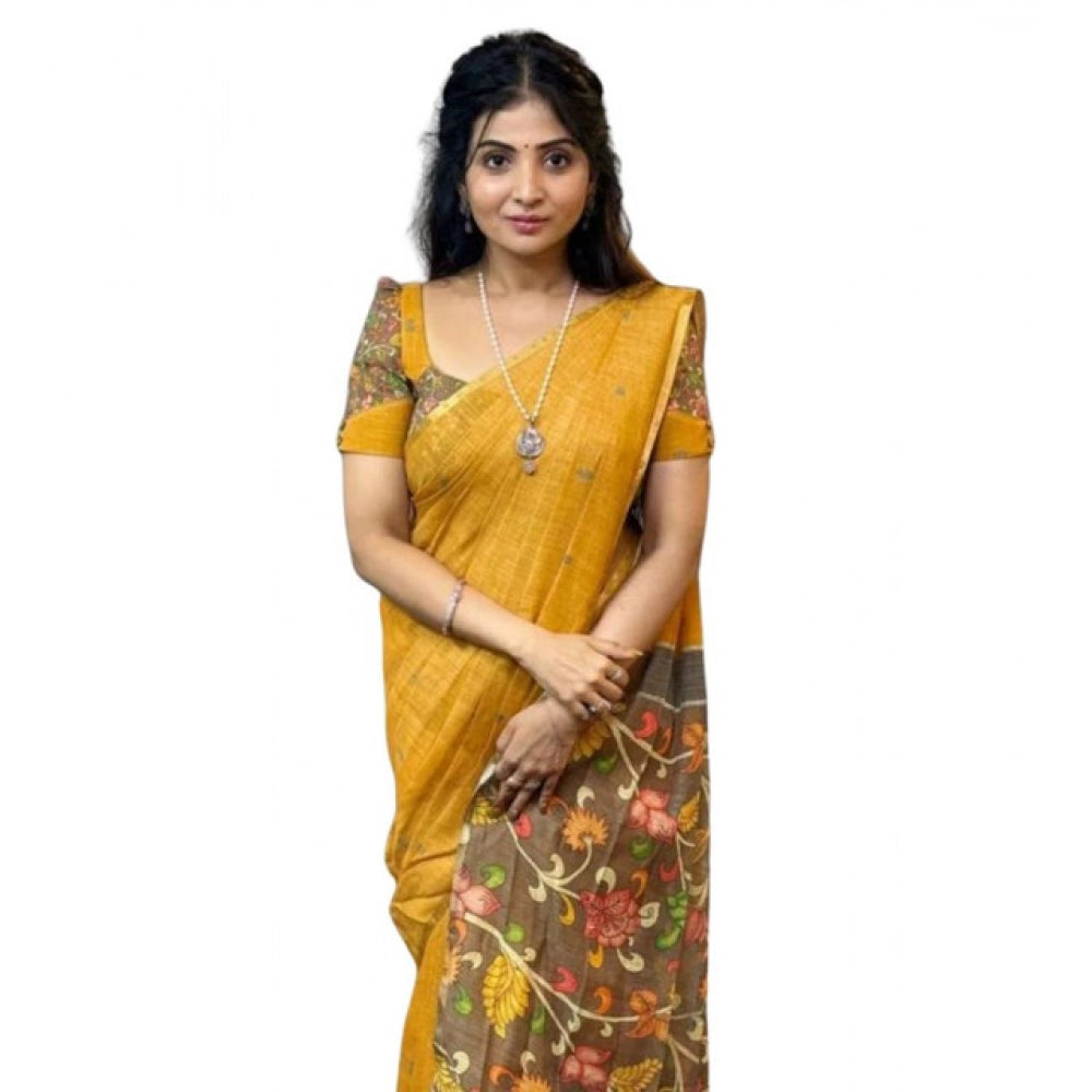 Mustard Yellow Linen Saree