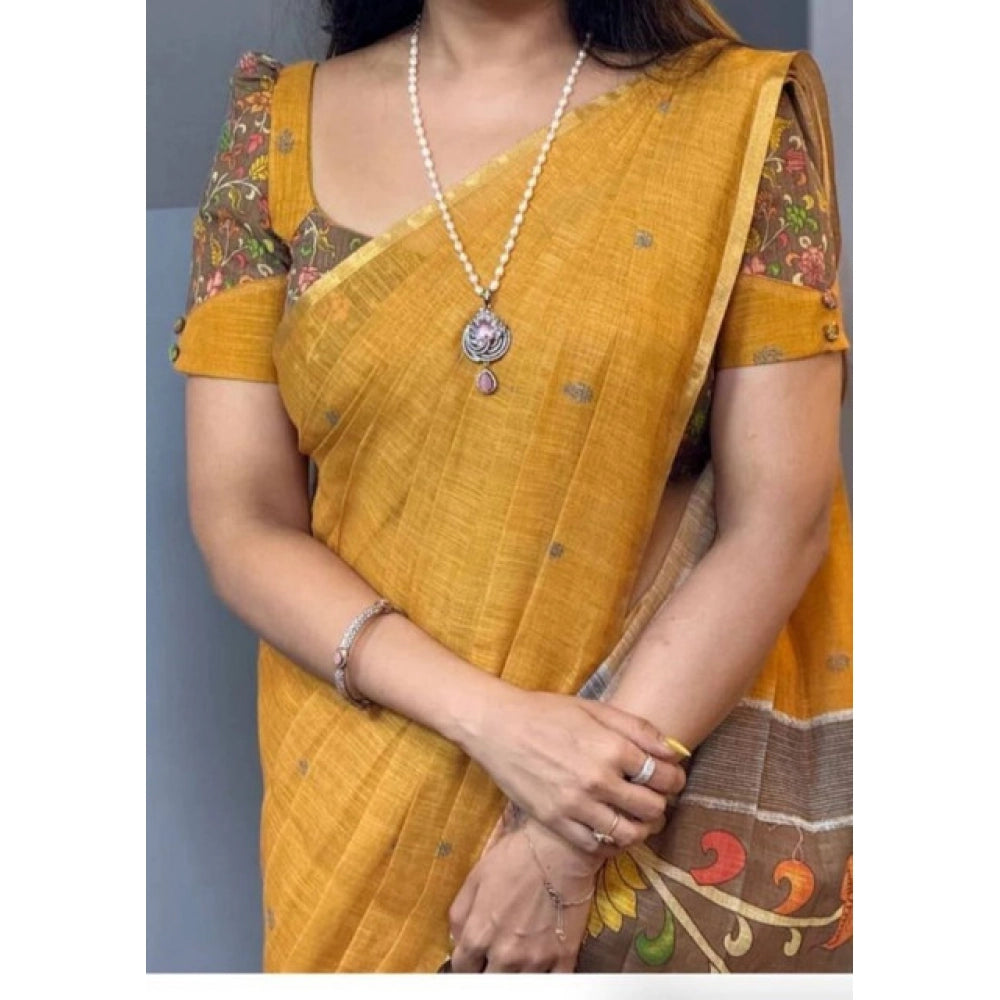 Mustard Yellow Linen Saree