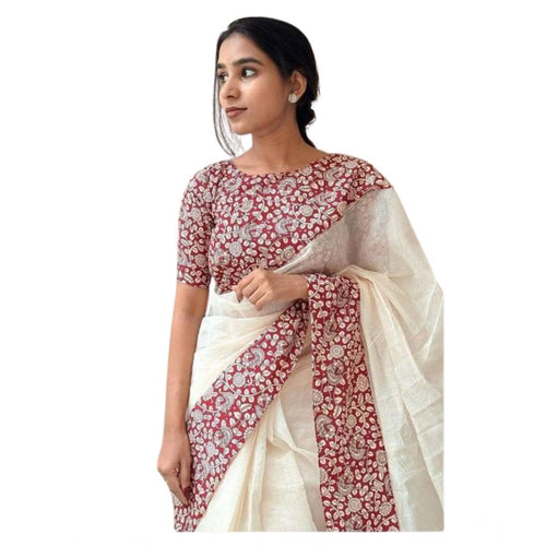 White Linen Printed Saree