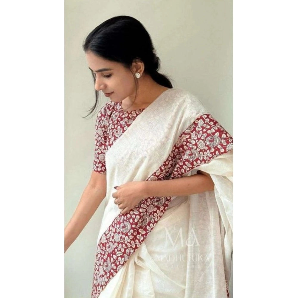 White Linen Printed Saree