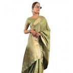 Green Printed Satin Saree