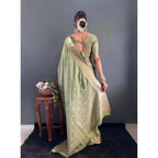 Green Printed Satin Saree