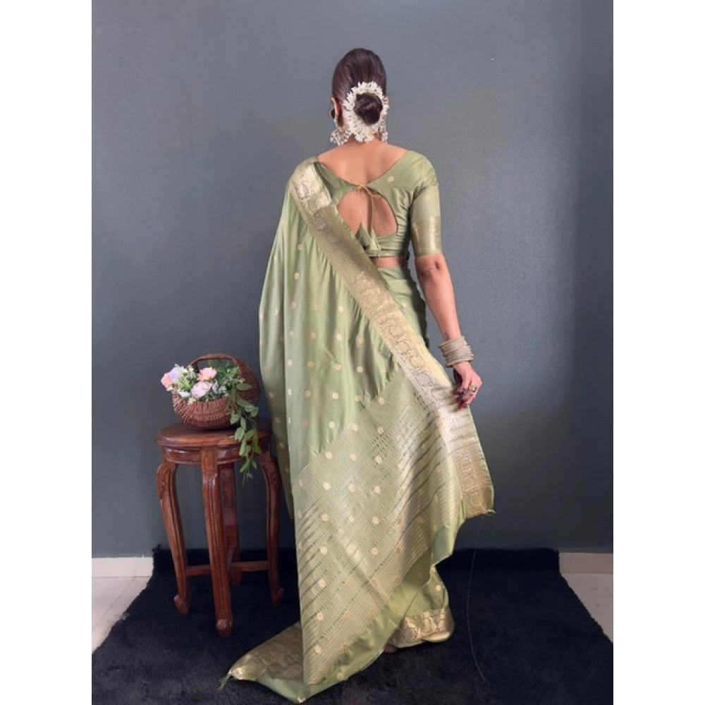Green Printed Satin Saree
