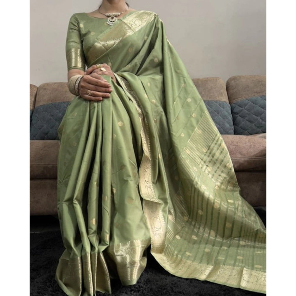 Green Printed Satin Saree