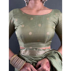 Green Printed Satin Saree