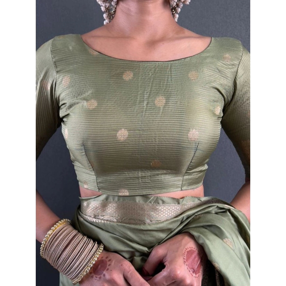Green Printed Satin Saree