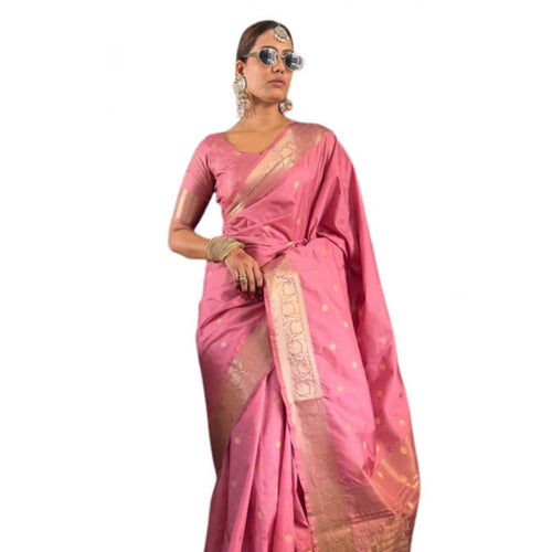 Pink Printed Satin Saree
