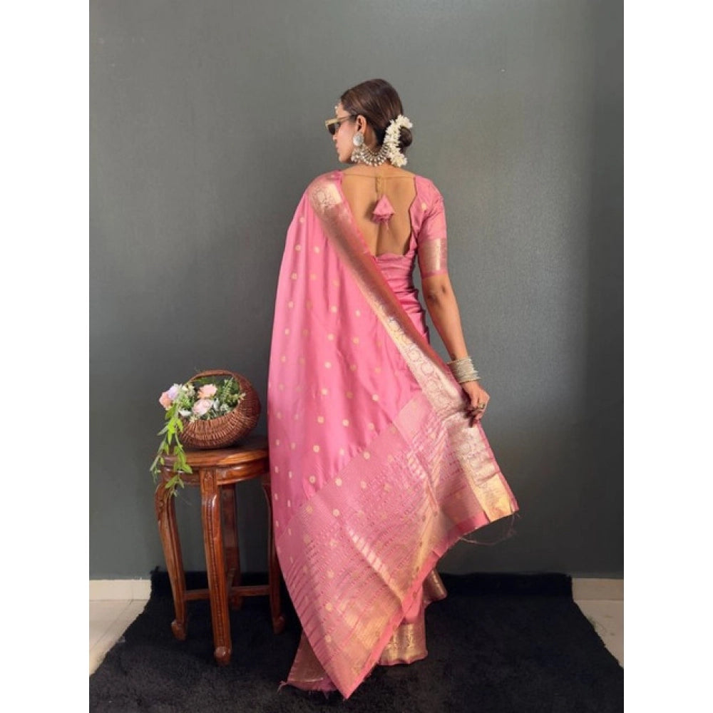 Pink Printed Satin Saree
