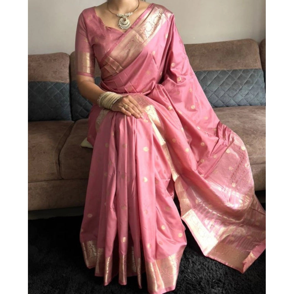 Pink Printed Satin Saree