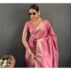 Pink Printed Satin Saree
