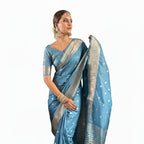 Light Blue Satin Printed Saree