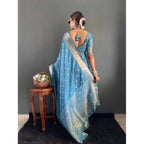 Light Blue Satin Printed Saree